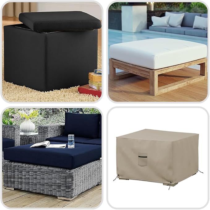 Covers & All Outdoor Ottoman Cover, 12 Oz PVC Coated Polyester, Waterproof Ottoman Slipcover, Square Patio Furniture Covers Suitable for Indoor and Outdoor Use (36" L x 36" W x 12" H, Beige)