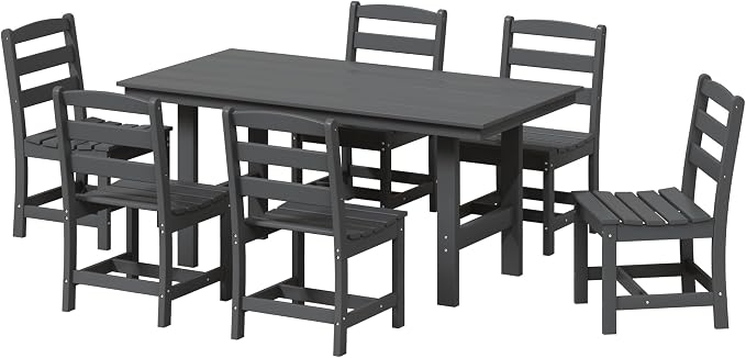 Costaelm Palms 7-Piece HDPE Outdoor Rectangular Patio Dining Table Set with Side Chairs, Gray