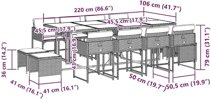 Modern Garden Dining Set & Outdoor Dining Set Black Poly Rattan Outdoor Furniture Patio Dining Set for Patio Balcony Garden 41.7 x 86.6 x 28.7 in