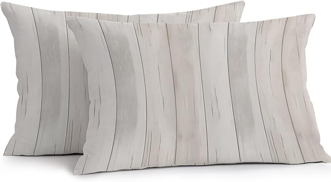 Beige Outdoor Pillow Covers 20x12 Inch Lumbar Pillow Covers Set of 2 Waterproof Decorative Throw Pillow Cases Farmhouse Simple Abstract Striped Wooden Grain Cushion Covers for Patio Furniture Garden