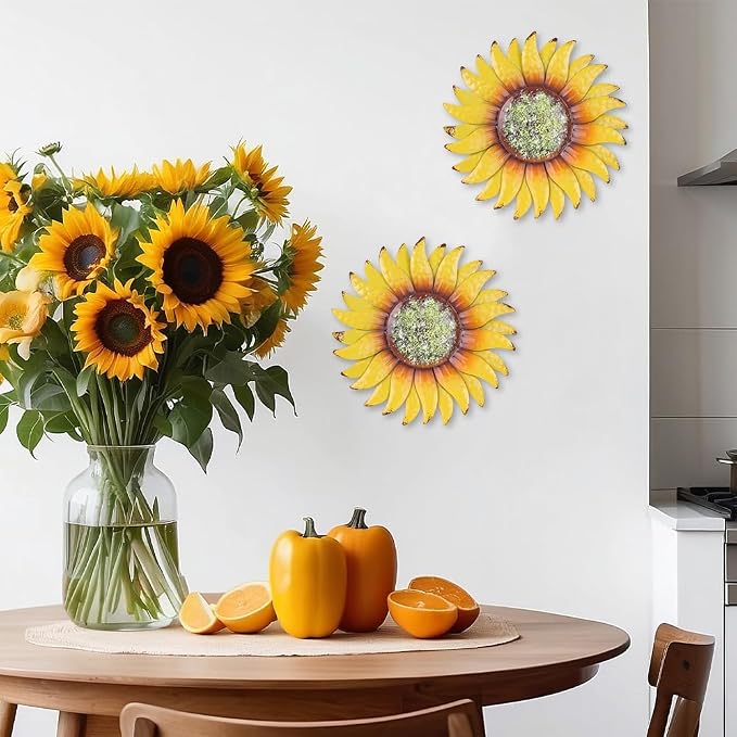 hogardeck Metal Flower Wall Decor for Indoor Outdoor, Kitchen Decor Floral Metal Wall Art, Wall Decor for Bathroom, Living Room, Porch, Garden, Yard, Backyard (2 Pcs 6'' )