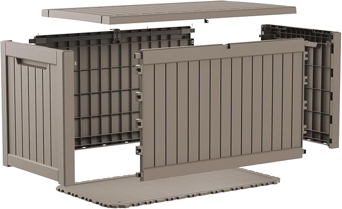 AmaVins Outdoor Storage Box, 230 Gallon Deck Box Indoor and Outdoor Use, Waterproof Resin Storage Bin for Package Delivery, Patio Cushions, Gardening Tools, Lockable, UV Resistant, Light Coffee