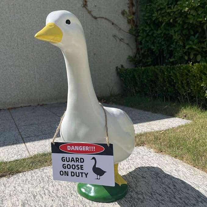 Goose Outfit,Porch Goose Outfits,Lawn Goose Statue Costume for 17"/23" Cement Plastic Goose Duck Decorations,with a Danger Warning Sign(Danger Sign)