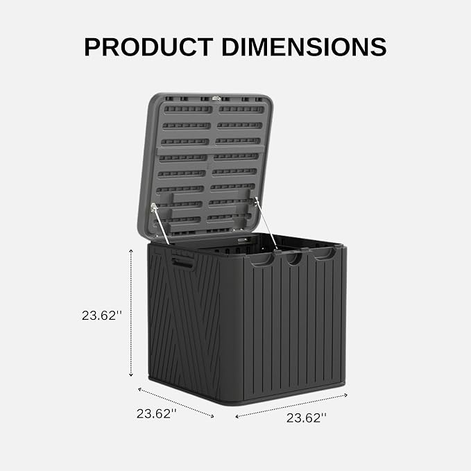 60 Gallon Outdoor Storage Box, Waterproof Patio Deck Box with Lockable Lid, Heavy-Duty HDPE Bench for Garden Tools, Cushions (Black, 60 Gallon)