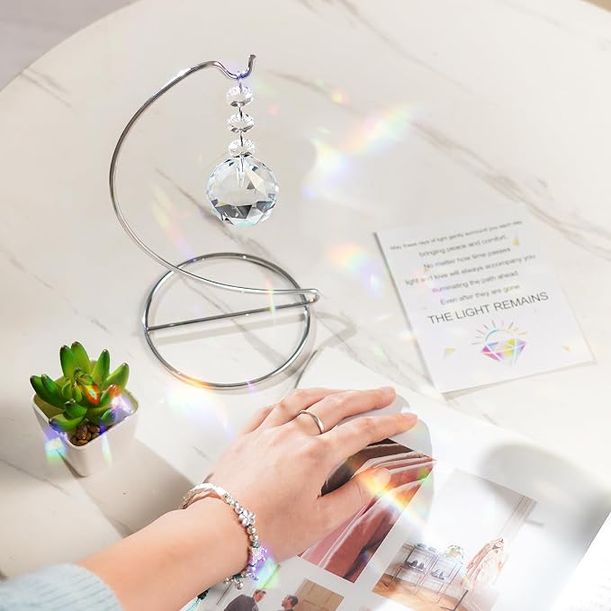 9-Inch Memorial Gifts,40mm Clear Memorial Crystal,Bereavement Suncatcher,Memorial Gifts for Loss of Mom Dad Friend Son Daughter,Silver Stand and a Sympathy Card