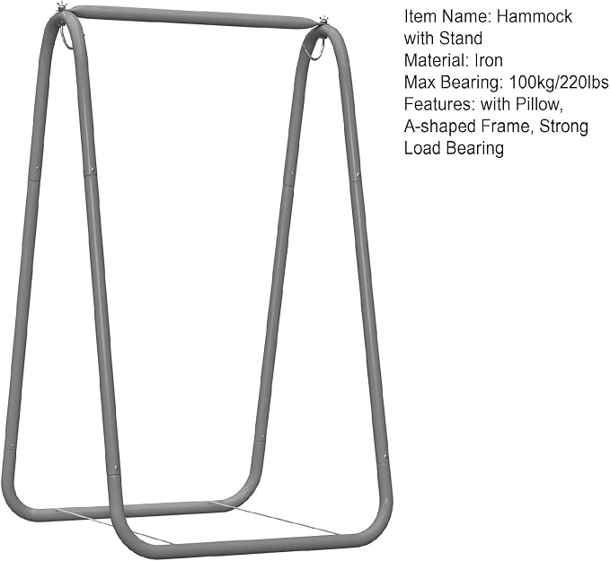 Swing Stand for Garden, Heavy-Duty Hammock Chair with Stand for Indoor Outdoor Patio Yard, Max Load 220lbs Grey Hammock Stand Without Pillow