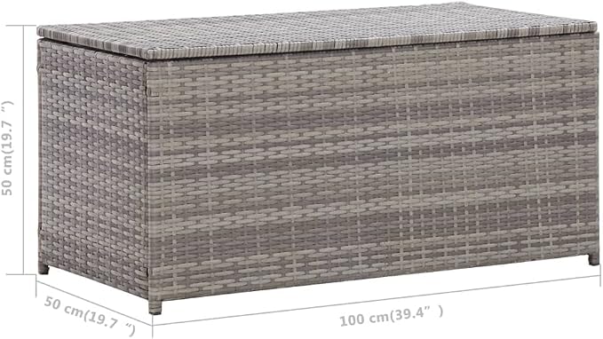 Patio Storage Box Deck Storage Box Outdoor Storage Box Indoor Wicker Storage Bin for Patio Furniture Cushions, Pillows, Garden Tools, Poly Rattan Gray, 39.3"x19.6"x19.6"