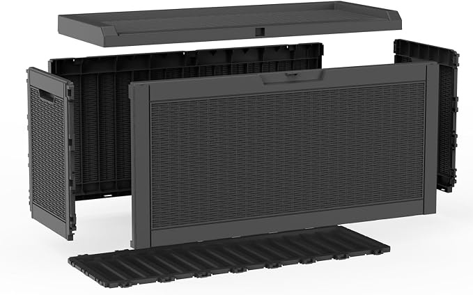 AmaVins Outdoor Storage Box, 60 Gallon Deck Box Indoor and Outdoor Use, Waterproof Resin Storage Bin for Package Delivery, Patio Cushions, Gardening Tools, Lockable, UV Resistant, Black