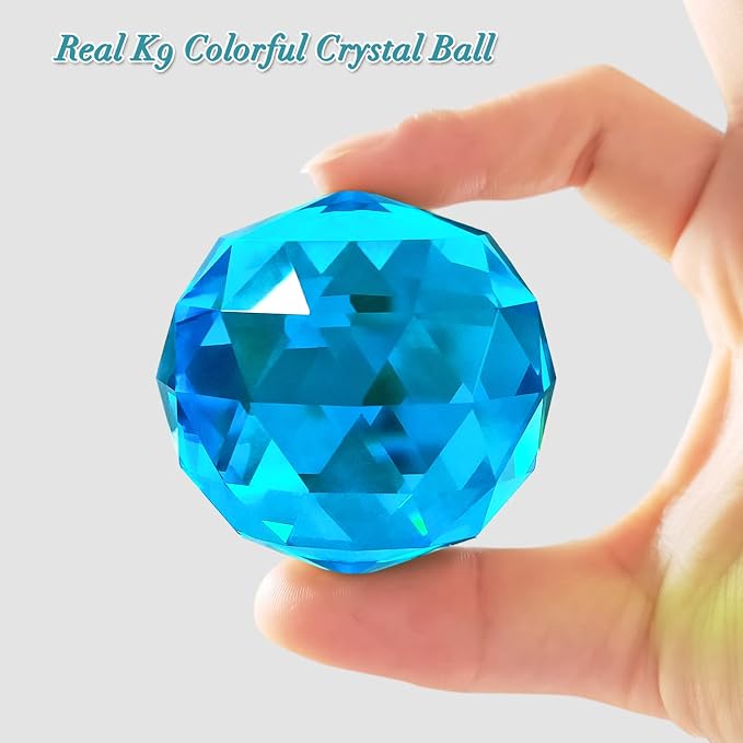 Fonmy Gazing Ball Spiral Tail -Decorative Wind Spinner Sun Catcher Rainbow Maker 11 inch Tail and 2 inch Peacock Blue Crystal Orb. Indoor Outdoor Garden Decoration -13 inch Height