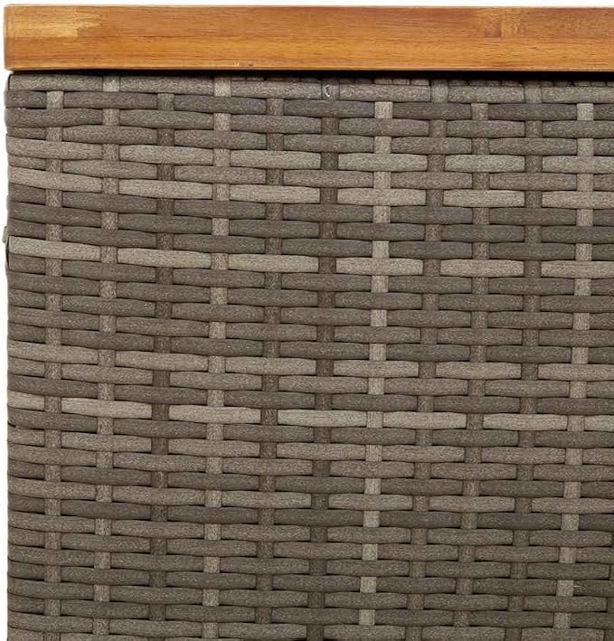 Grey PE Rattan Outdoor Storage Box 31.5x15.7x18.9 in Waterproof Deck Box for Patio Cushions with Acacia Wood Frame