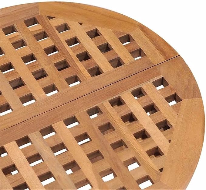 Afuera Living 3-Piece Folding Patio Dining Set, Solid Teak Wood, Taupe Finish, Round Table with 2 Foldable Chairs, Weatherproof Cushions, Compact Outdoor Furniture for Garden, Terrace, Small Spaces