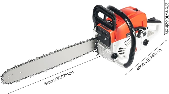 Gas Chainsaw, Gas Powered Chainsaws with Tool Bag, 2-Cycle Handheld Cordless Petrol Gasoline Chain Saw for Cutting Tree Wood Trimming Garden Farm (52cc 20inch)