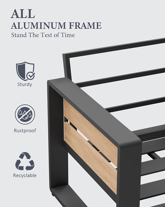 ZANDOR Aluminum Outdoor Patio Furniture-1 Pcs Loveseat,Dark Gray | Rustproof,High weight capacity,Water-repellent,Washable Cover,All-Weather Resistant,Easy clean,for Poolside Backyard Deck