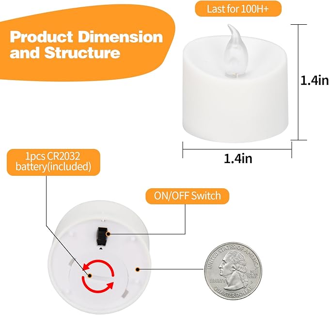 24 Pack LED Tea Lights, Last 100H+, Warm White Flickering Light