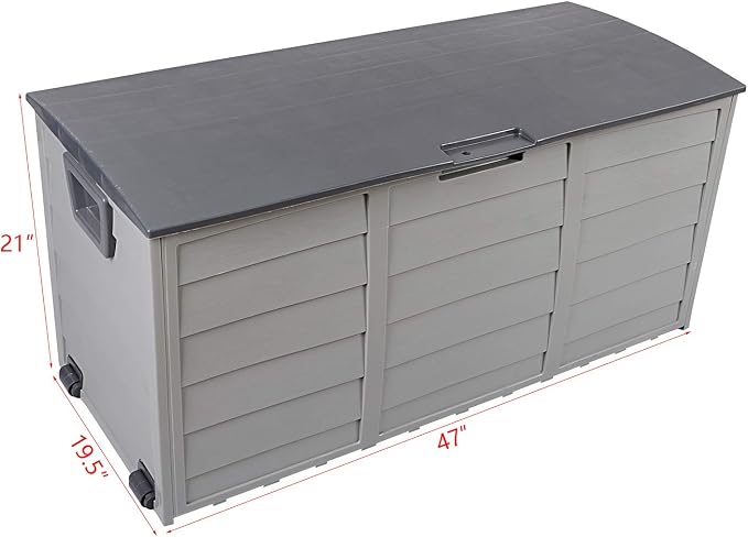 HomVent 75 Gallon Resin Deck Storage Box, Waterproof Outdoor Garden Deck Bin Patio Storage Deck Box with 2 Wheels, Outdoor Storage Container Furniture for Patio, Pool, Garden, Garage (Grey)