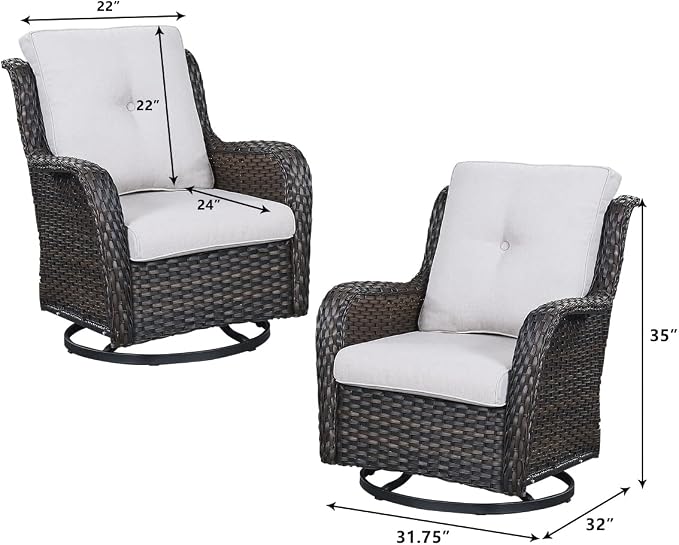 HUMMUH Patio Furniture with Fire Pit 4-Piece Wicker Outdoor Sectional Couch and Swivel Rocking Chairs, Propane Fire Pit Conversation Set for Garden, Backyard, Deck