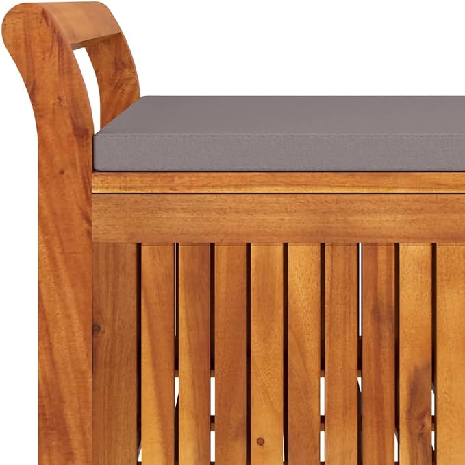 Wooden Outdoor Patio Storage Bench Large Deck Box with Brown Cushion 35.8"x19.7"x23.6" Solid Wood Acacia Storage Box Deck Box with Seat for Garden, Balcony, Porch, Pool,Yard