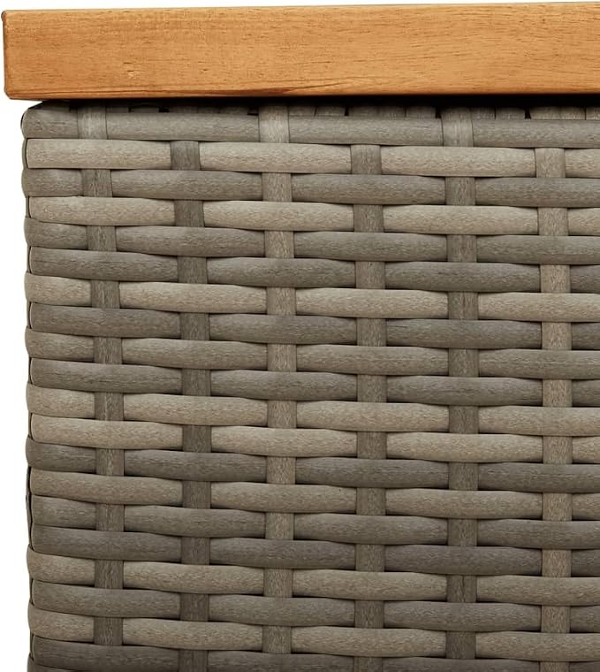 Outdoor Storage Box with Acacia Wood Top Gray 43.3"x19.7"x21.3" PE Rattan Deck Box Weather-Resistant Patio Furniture Storage Bench for Poolside Backyard Garden