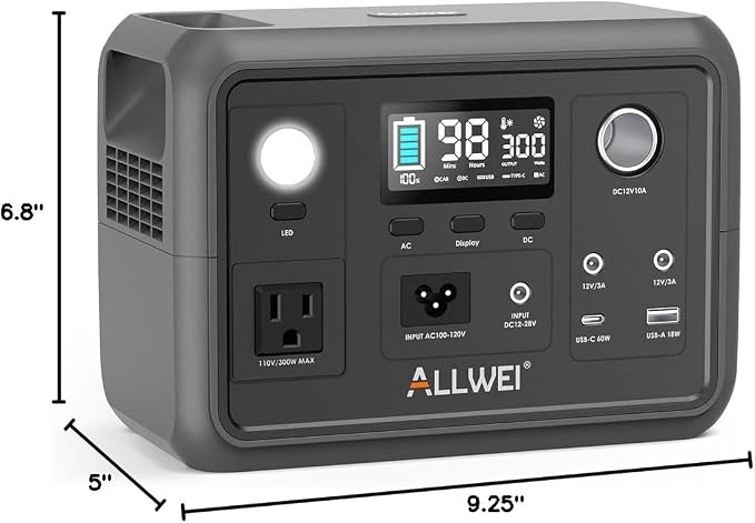 ALLWEI Portable Power Station 300W (Peak 600W) Upgraded, 256Wh LiFePO4 Battery Bank Solar-Generator with 6 Output Ports, Backup Power Supply for Camping Travel Blackout Home Use (Solar Panel Optional)