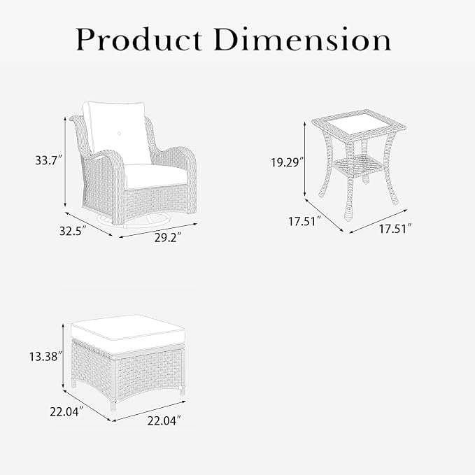 LayinSun 5 Pieces Outdoor Patio Furniture Set, Rattan Wicker Swivel Rocker Chairs Sets with Ottomans, Swivel Glider Chairs, and Coffee Table