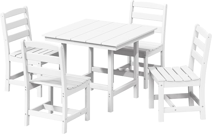 Costaelm Palms 5-Piece HDPE Outdoor Square Patio Dining Table Set with Armless Side Chairs, White