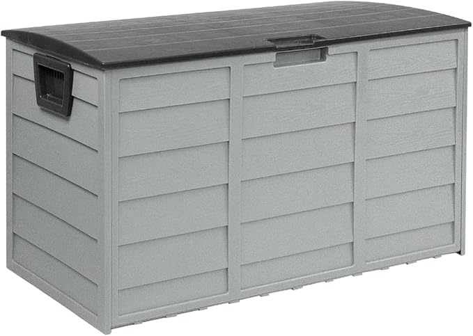 SUNCROWN 75 Gallon Deck Storage Box Resin Outdoor Storage Container with Handles for Patio Garden Yard Porch, Grey