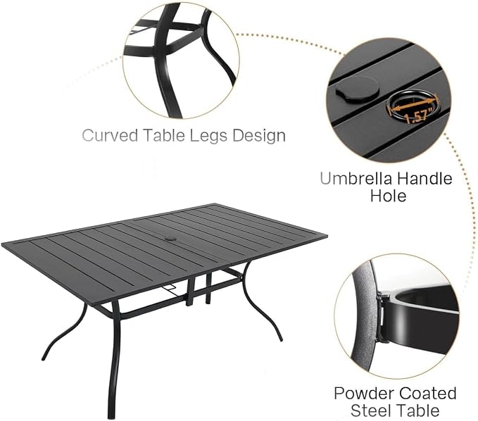 Anmutig 7 Pieces Outdoor Patio Dining Set for 6 Patio Dining Swivel Chairs Textilene & 1 Rectangle Outdoor Dining Table with 1.57" Umbrella Hole for Backyard Bistro Outdoor Furniture Brown