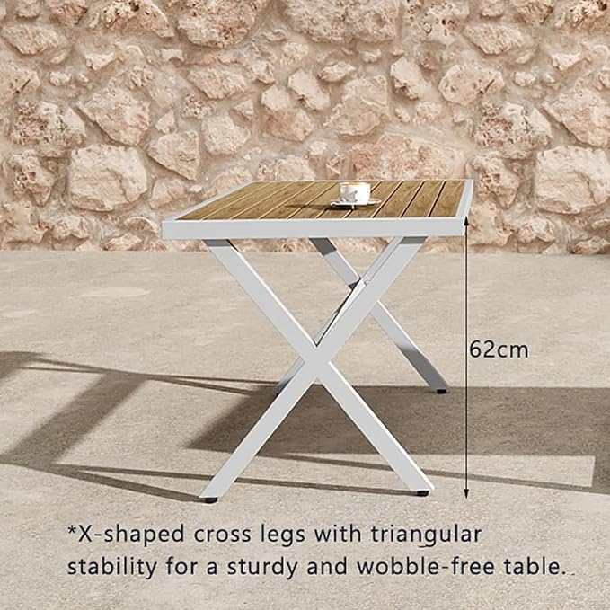 Aluminum Outdoor Folding Patio Table, X-Shaped Cross Legs Table with Triangular Stability, Weatherproof Slatted Top for Garden, Balcony, Backyard, Wobble-Free White