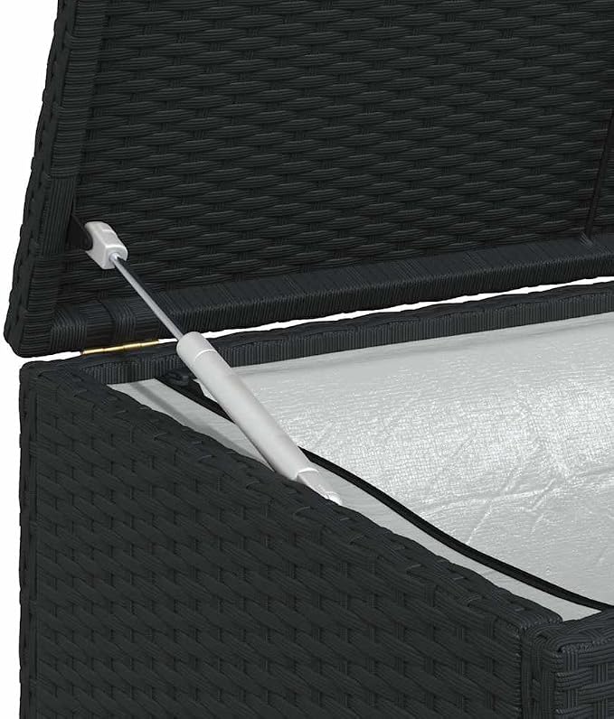 Owox 47"x24" Steel & PE Rattan Deck Box, Outdoor Storage Chest with Gas Lift Lid for Cushions/Tools, Black