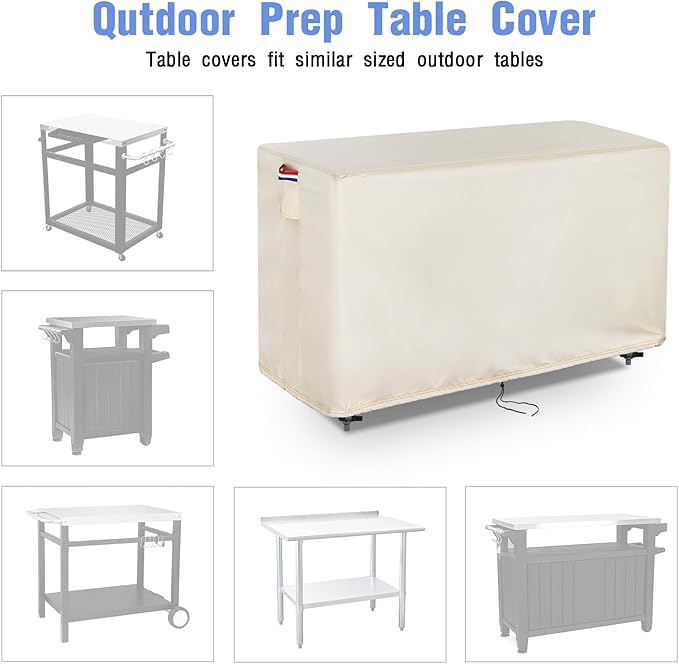 Outdoor Prep Table Cover 48 Inch,Waterproof Patio Outdoor Stainless Steel Metal Grill BBQ Table Cart Cover Dustproof Windproof All Season Pretection for Outdoor Table - 48 x 38 x 24 Inch-Beige