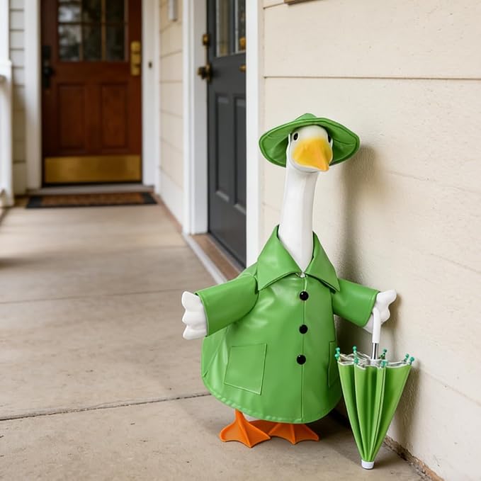 Raincoat Porch Goose Outfits,Spring Summer Lawn Goose Statue Raincoat Clothes,Fits 23" Geese Statue, for Summer Outdoor Patio Yard Lawn Garden Decoration (Raincoat-Green)