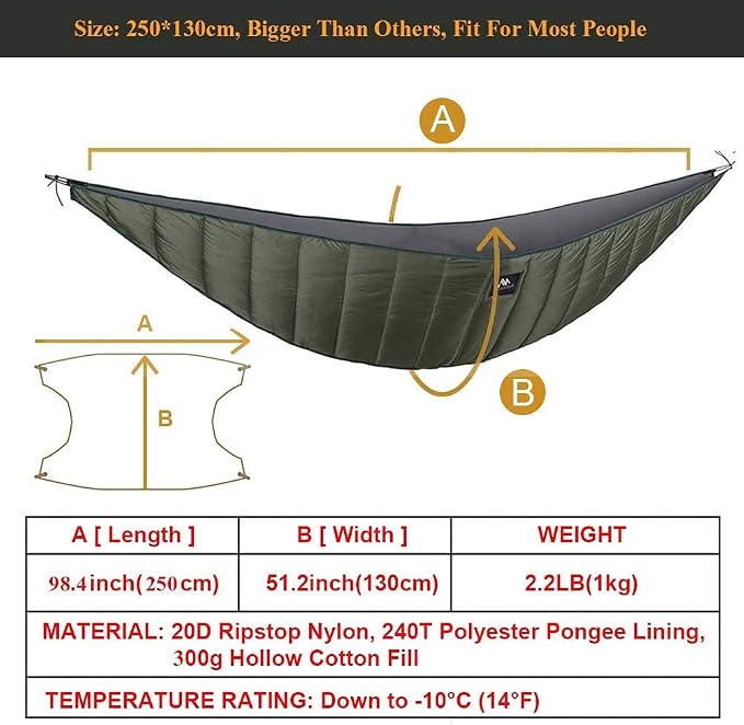 AYAMAYA Green+ Orange Single Hammock Hammock Underquilt