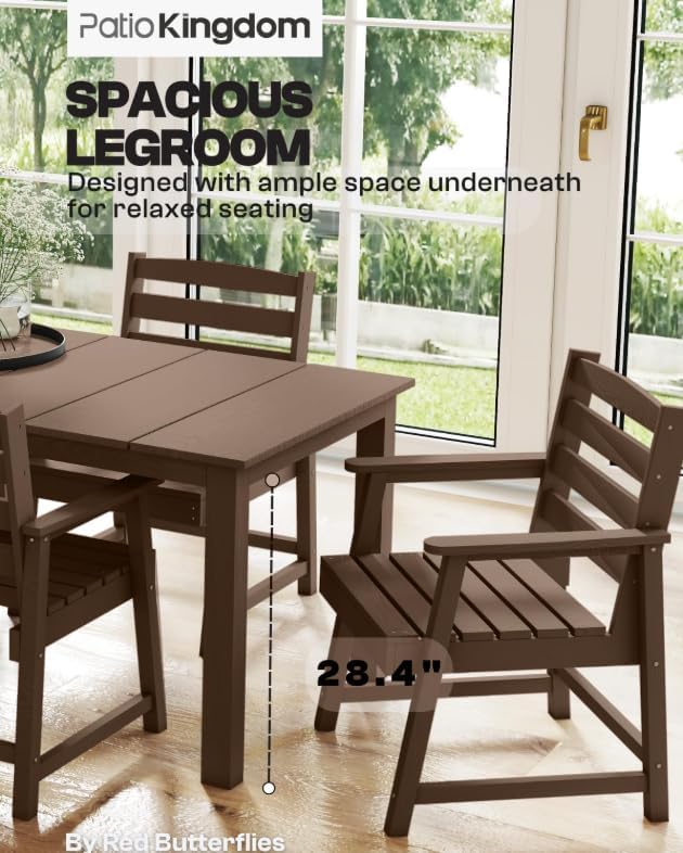 7-Piece Outdoor Dining Set with 75.2" Table for 6,Brown | HDPE material, umbrella hole design, weather-resistant furniture, perfect for garden, lawn, poolside, yard, balcony, deck