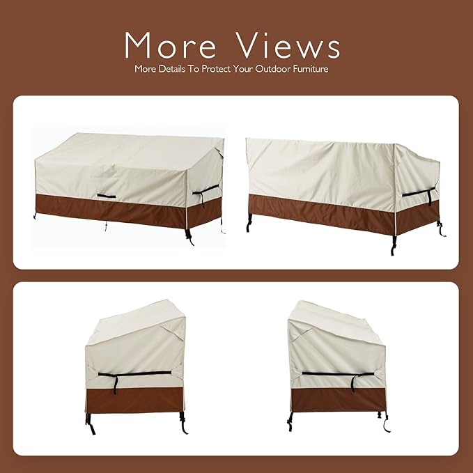Bench Cover Loveseat Covers Outdoor Couch Cover, Heavy-Duty 2-Seater Waterproof Patio Furniture Sofa Covers (Beige-Brown, 58''x28''x31'')