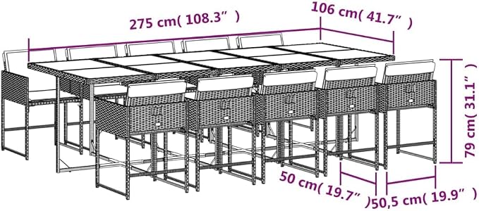 WXGTBKPR 11 Piece Outdoor Dining Set with Cushions, Foldable PE Rattan Chairs, Space-Saving Patio Furniture for Garden, Backyard, 10-Seater