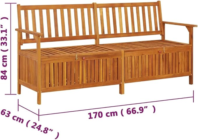 Patio Storage Bench, Outdoor Wooden Deck Box, Solid Wood Patio Furniture for Outdoor Cushions, Pool Storage and Garden Tools, 66.9"x24.8"x33.1", -336