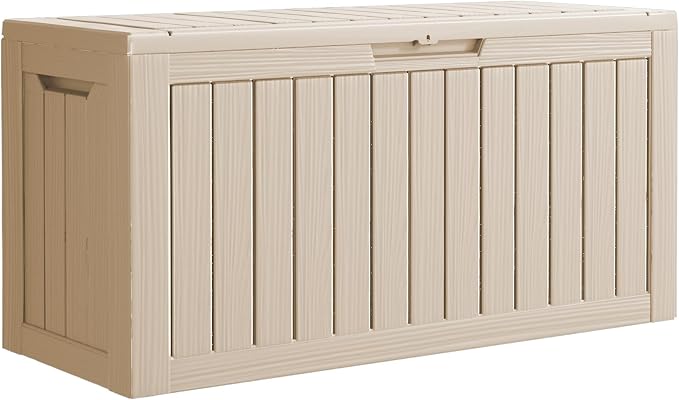 Outdoor Deck Box Waterproof Resin Storage Box with Lockable Indoor Outdoor Storage Bin for Patio Cushions,Patio Furniture, Gardening Tools,Pool Accessories (80 Gal Grey)