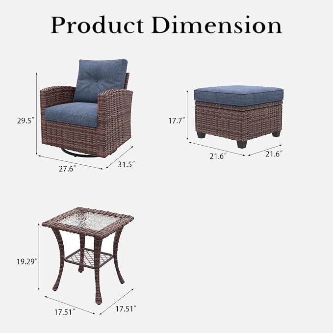 LayinSun 5 Pieces Patio Furniture Set with Swivel Chairs, Rattan Wicker Rocking Glide Chairs with Coffee Table Conversation Set