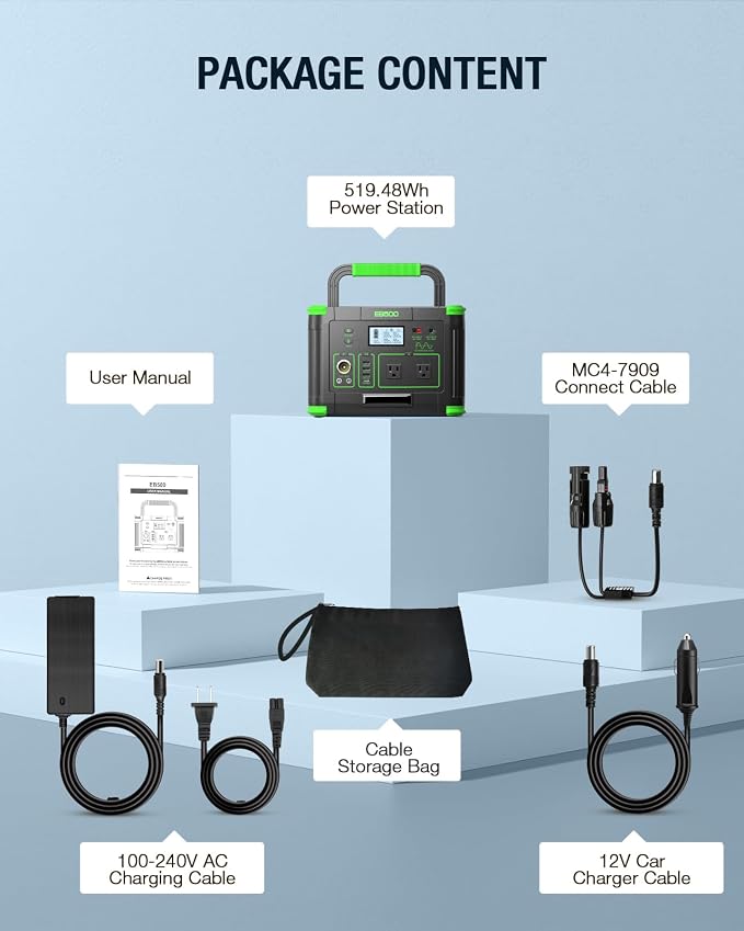 500W Portable Power Station 519.48Wh, Solar Generator with 60W USB-C PD Output, Built-in BMS 120V Pure Sine Wave AC Outlet Backup Lithium Battery for Outdoors Camping Travel Emergency (Peak 1000W)
