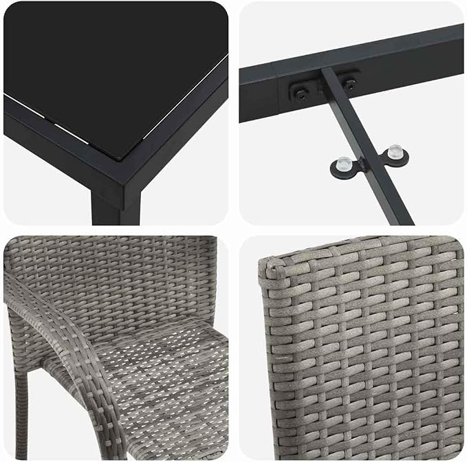 7 Piece Garden Dining Set, Outdoor Patio Furniture with 6 Chairs and Steel Table, Grey Weather-Resistant Dining Furniture for Backyard Deck Balcony