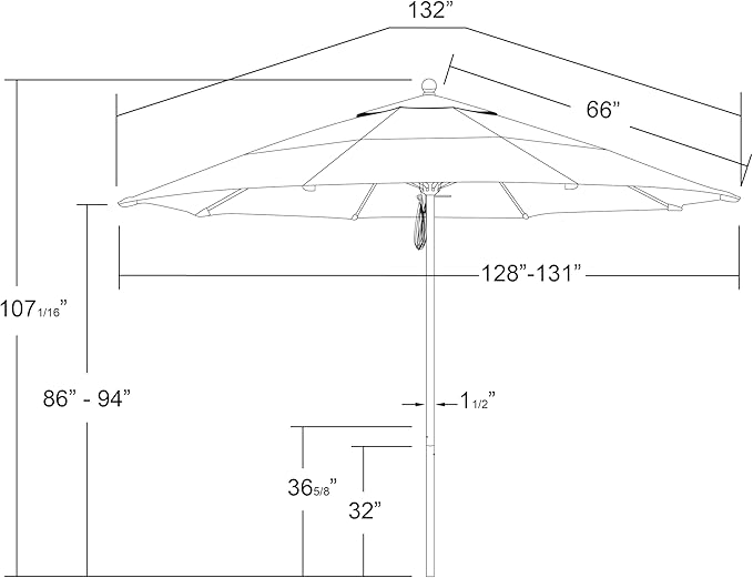 California Umbrella 11' Rd. Venture Series Contract Grade Patio Umbrella, Pulley Open, Silver Finish, Sunbrella Air Blue