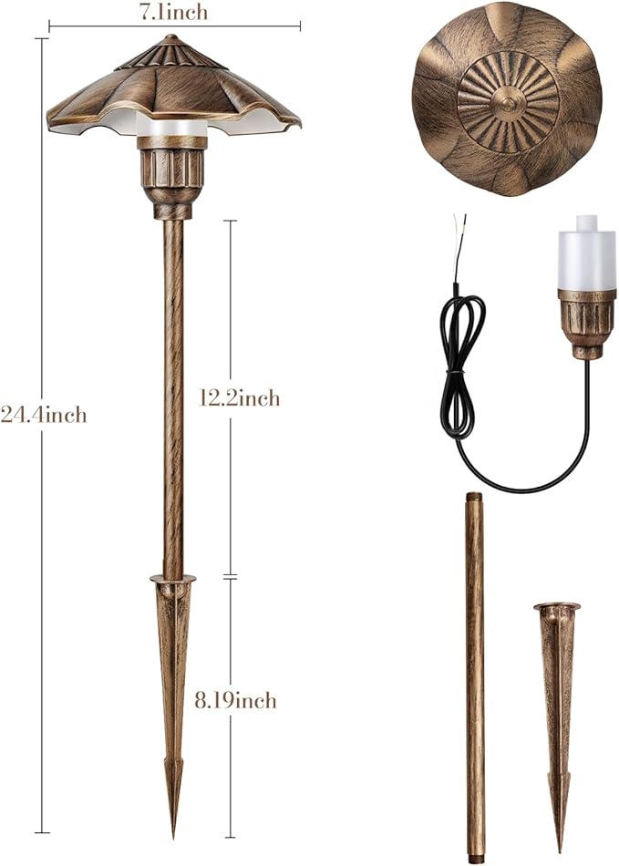 Low Voltage Pathway Lights Wired, 5W, 12-24V AC/DC, 2900K Landscape Lighting Kit, IP65 Outdoor Waterproof Light for Yard Lawn Garden, Cast-Aluminum LED Walkway Lights, 6 Pack