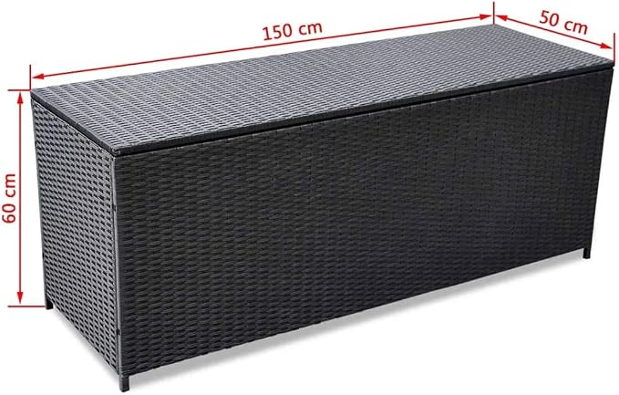 (Fast Shipments) Deck Storage Container, Organization & Outdoor Storage Container for Patio Furniture Pillows, Garden Tools Garden Storage Box Black 59"x19.7"x23.6" Poly Rattan