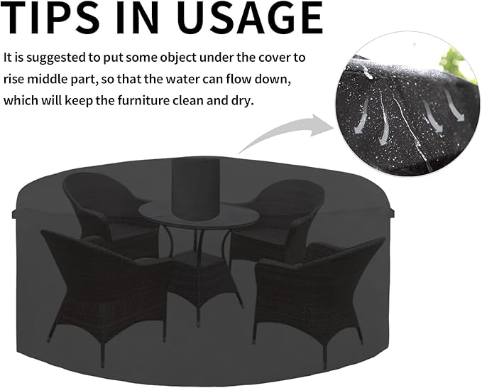 Easy-Going 600D Heavy Duty Round Patio Furniture Cover, Outdoor Table and Chair Set Cover, Waterproof Outdoor Sectional Furniture Set Cover (72" DIAx 28" H, Black)