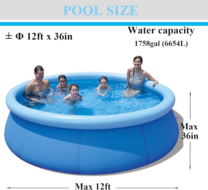 Inflatable Top Ring Swimming Pools for Adults Outdoor Easy to Set (± 12 ft X 36 in) Blue