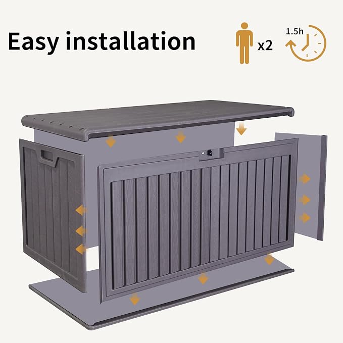 Outdoor Storage Box, 100 Gallon Deck Box Indoor and Outdoor Use, Resin Waterproof Lockable UV Resistant Extra Large Patio Storage Box for Patio Furniture Cushions, Gardening Tools, Pool Accessories