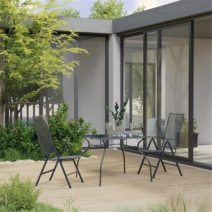 Afuera Living Steel 3-Piece Patio Dining Set, Powder-Coated Anthracite Finish, Modern Outdoor Furniture with Adjustable Reclining Seats, Stackable Chairs, Durable Design for Garden or Minimalist