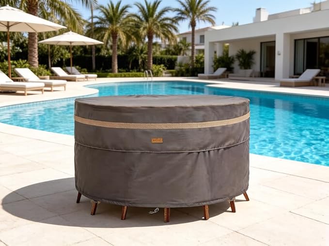 Heavy Duty Waterproof Patio Furniture Covers UV Resistant Round Outdoor Table Chair Covers Small Round 48"Diax28"H Dark Grey