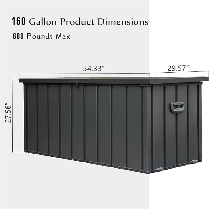 Outdoor Large Storage Deck Box, Steel Storage Container for Patio Furniture Cushions, Pool Accessories, Toys (160 Gallon)