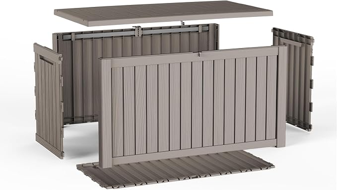 AmaVins Outdoor Storage Box, 180 Gallon Deck Box Indoor and Outdoor Use, Waterproof Resin Storage Bin for Package Delivery, Patio Cushions, Gardening Tools, Lockable, UV Resistant, Light Coffee